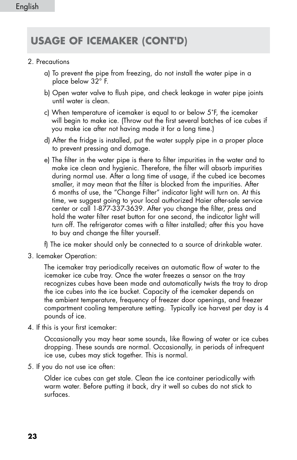 Usage of icemaker (cont'd) | haier HB21FC75 User Manual | Page 25 / 112