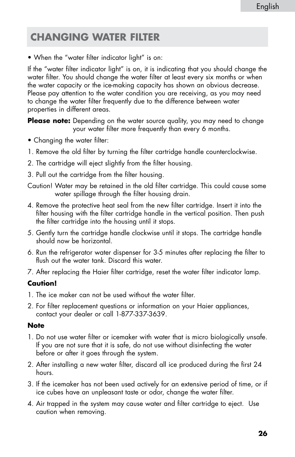 Changing water filter | haier HB21FC75 User Manual | Page 28 / 112