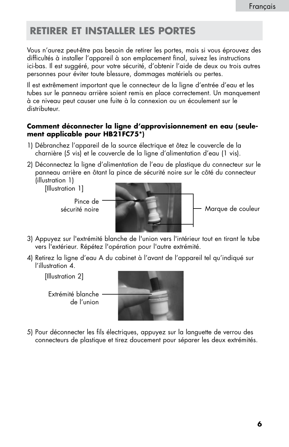 Retirer et installer les portes | haier HB21FC75 User Manual | Page 44 / 112