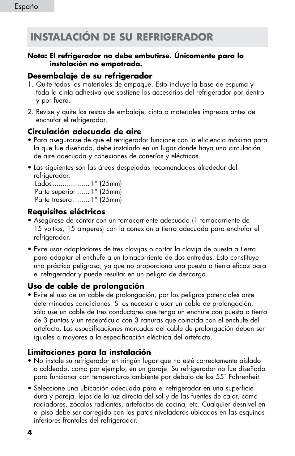 Instalación de su refrigerador | haier HB21FC75 User Manual | Page 77 / 112