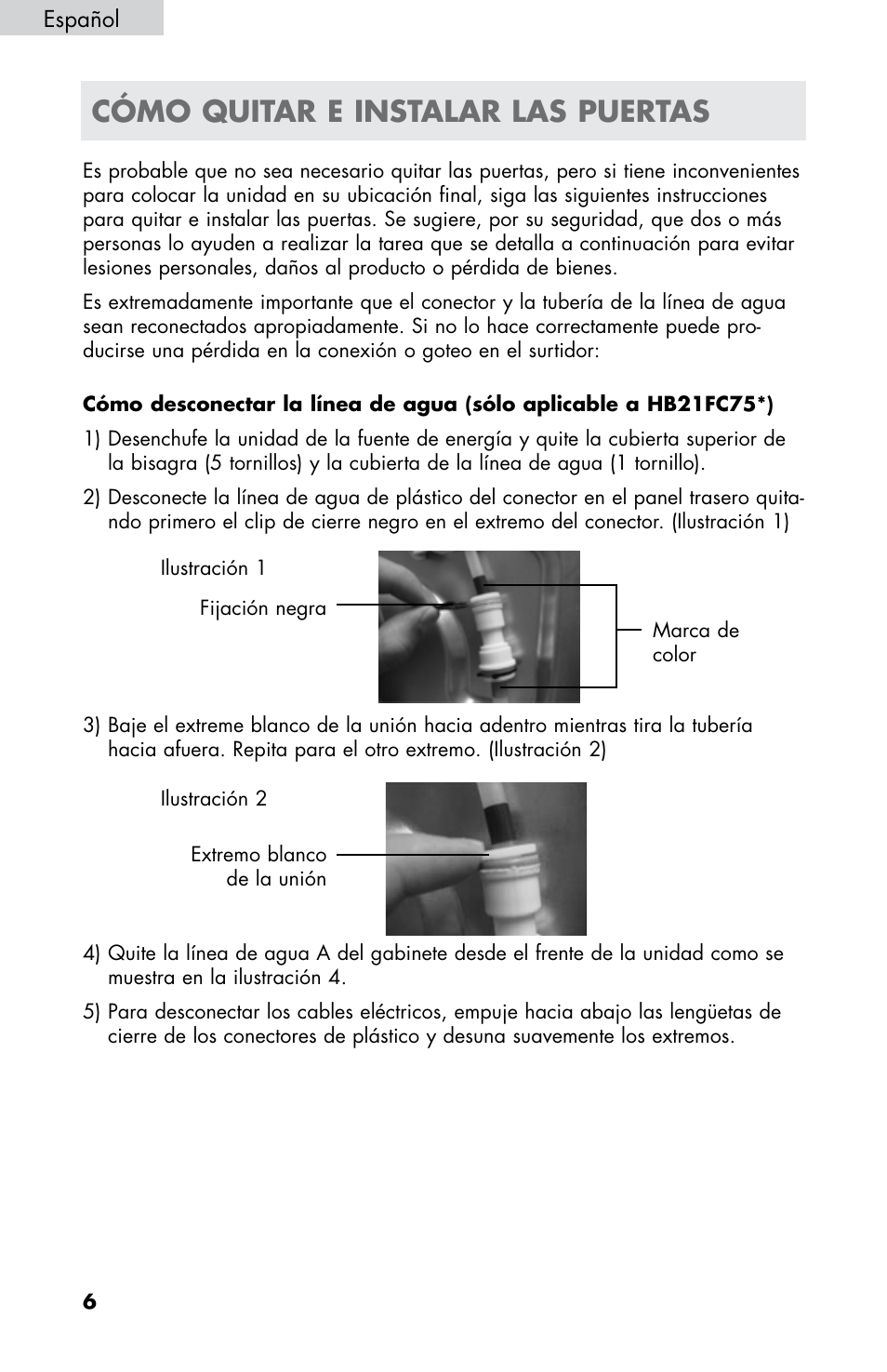 Cómo quitar e instalar las puertas | haier HB21FC75 User Manual | Page 79 / 112