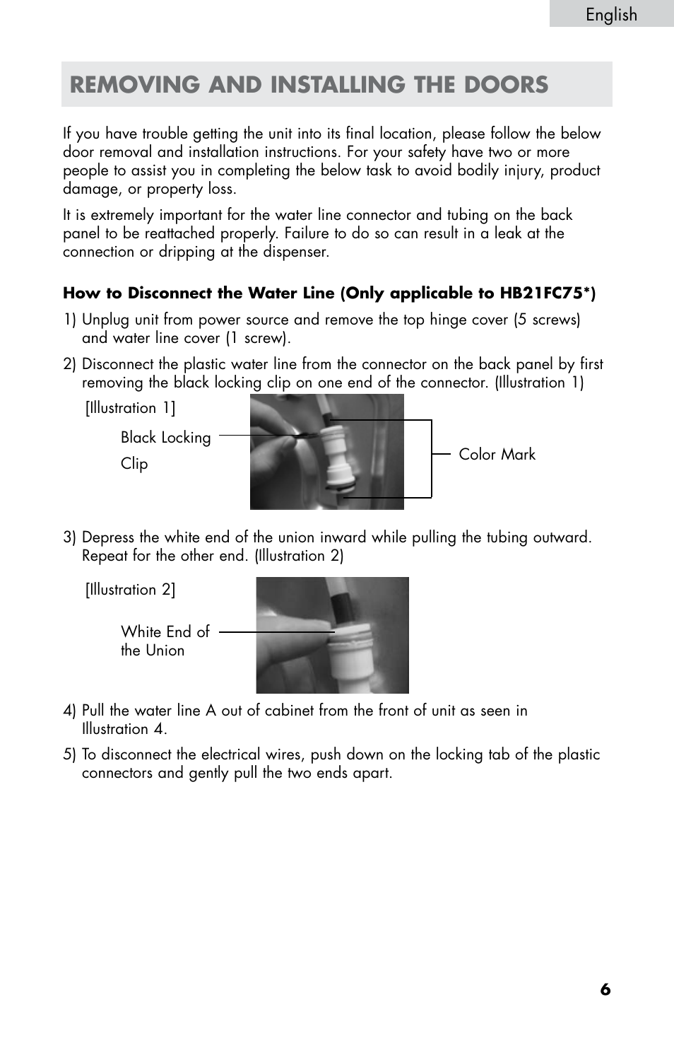 Removing and installing the doors | haier HB21FC75 User Manual | Page 8 / 112