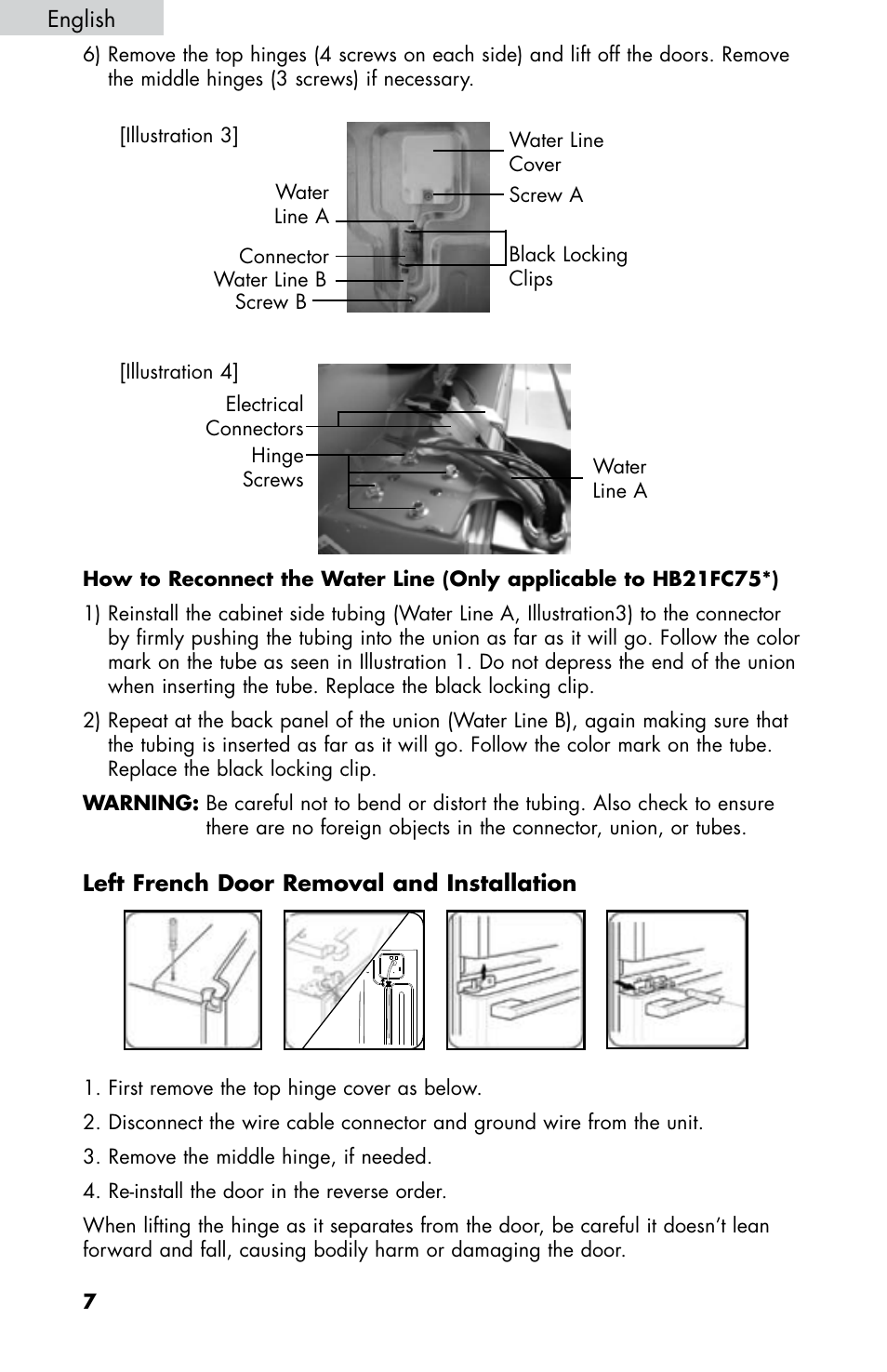 Left french door removal and installation, English | haier HB21FC75 User Manual | Page 9 / 112