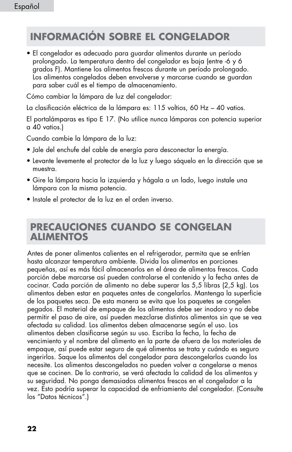 Información sobre el congelador, Precauciones cuando se congelan alimentos | haier HB21FC75 User Manual | Page 95 / 112