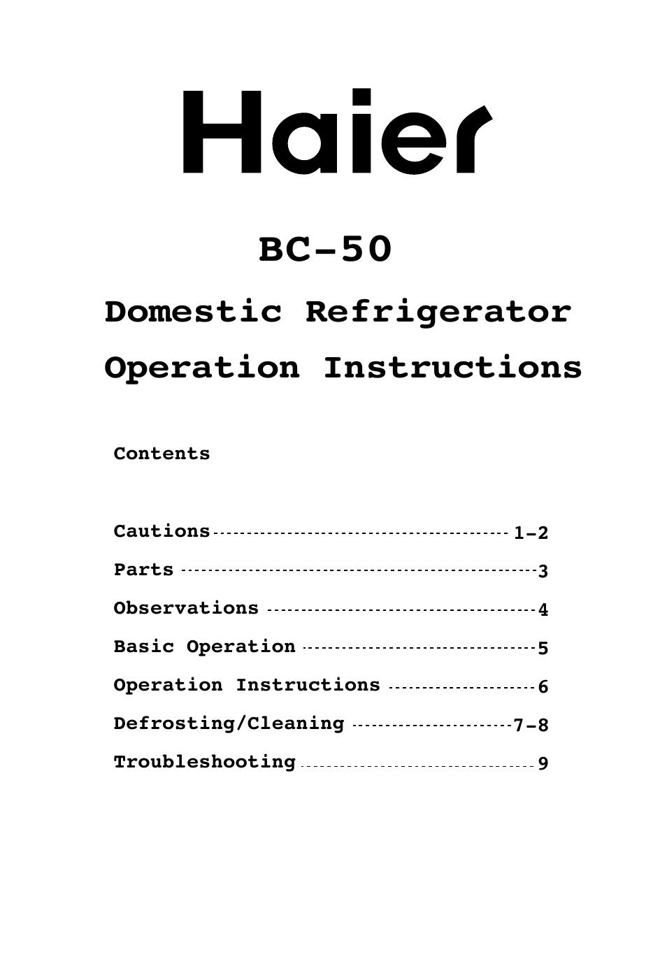 haier BC-50 User Manual | 10 pages