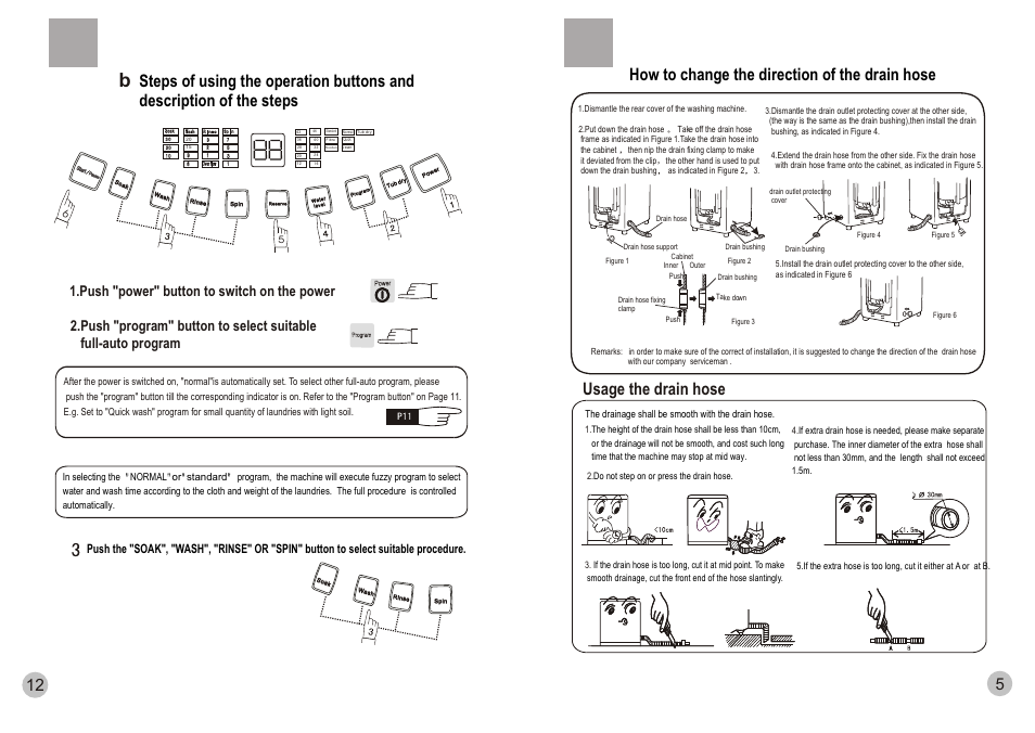 Т³гж 7, Usage the drain hose, Push "power" button to switch on the power | haier HWM65-0566 User Manual | Page 7 / 10