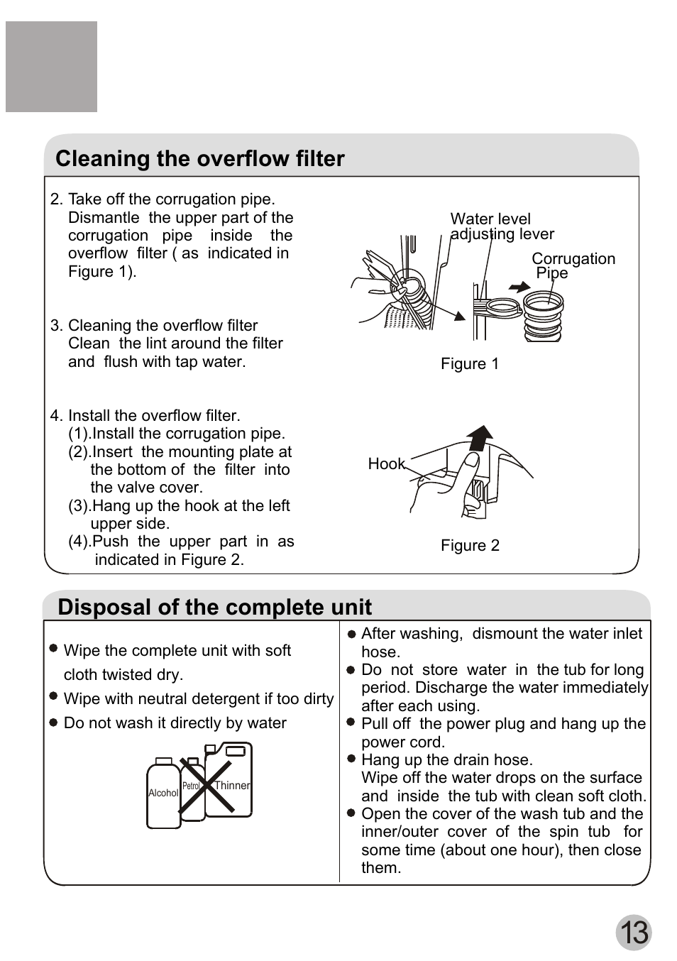 Cleaning the overflow filter, Disposal of the complete unit | haier XPB50-ASP User Manual | Page 15 / 20