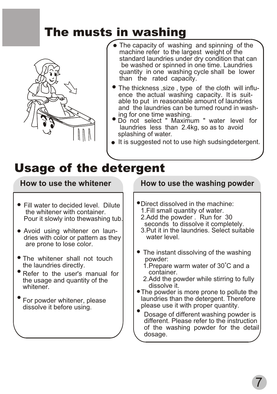 The musts in washing, Usage of the detergent | haier XPB50-ASP User Manual | Page 9 / 20