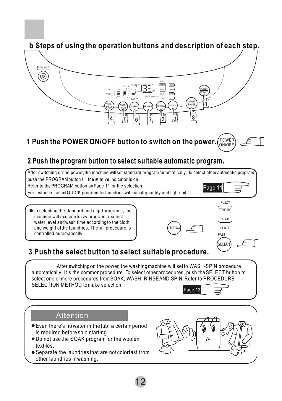 Attention, Page 11, Page 13 | haier HWM80-68B User Manual | Page 14 / 18
