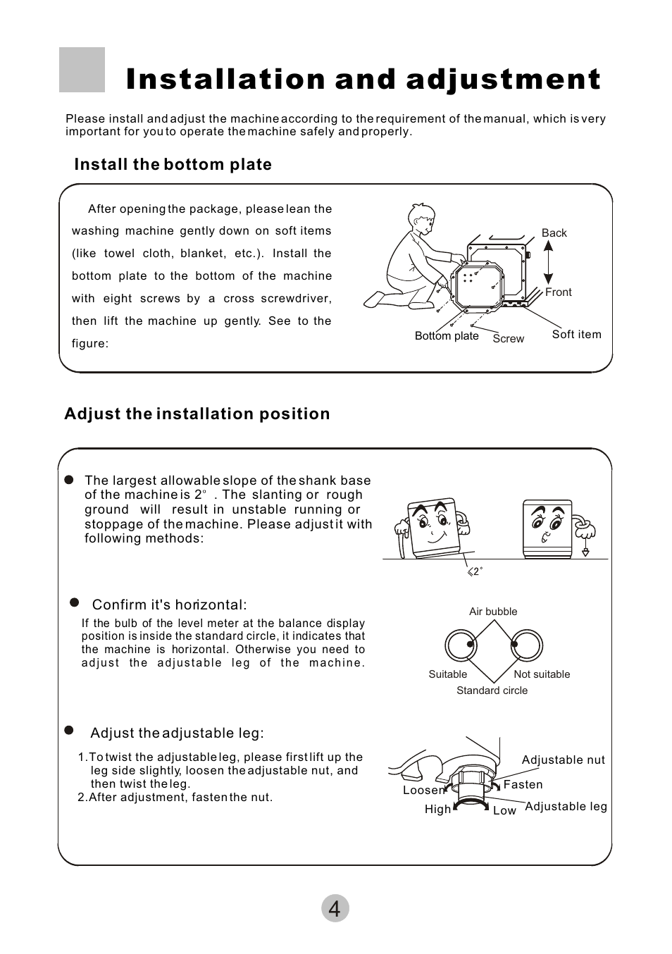 Installation and adjustment | haier HWM80-68B User Manual | Page 6 / 18