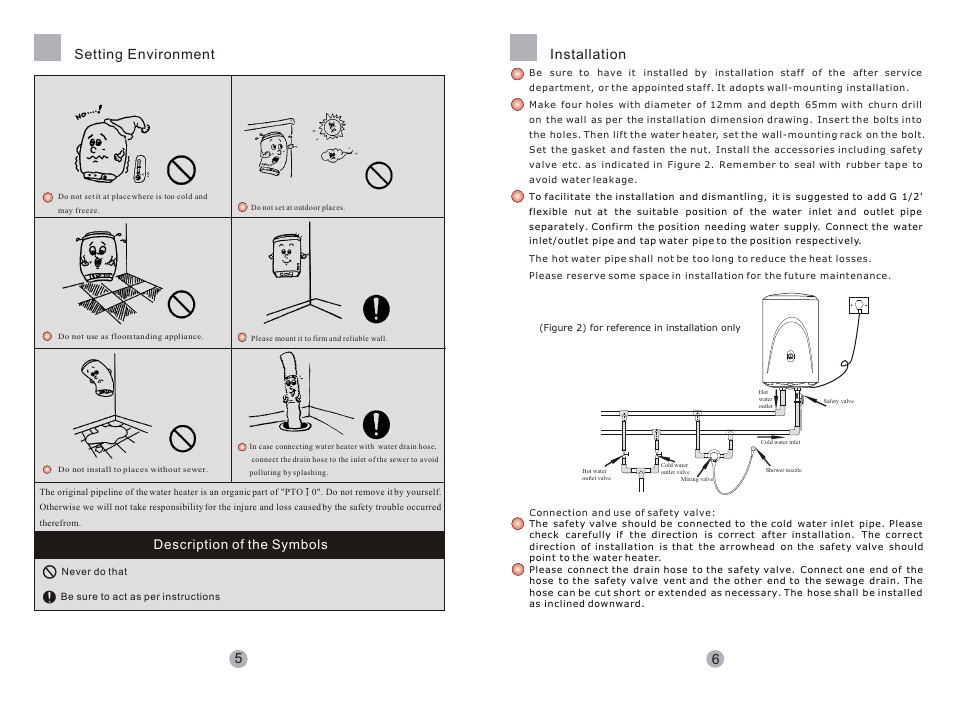 Т³гж 6, 85 6 setting environment, Installation | Description of the symbols | haier FCD-JTSA70-III User Manual | Page 6 / 6