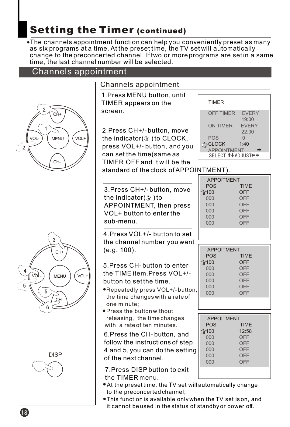 Т³гж 20, Setting the timer, Channels appointment | Continued) | haier HT-3728 User Manual | Page 20 / 32