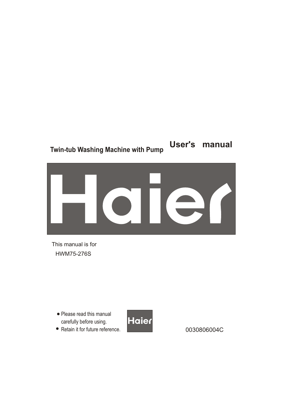 haier HWM75-276S User Manual | 18 pages