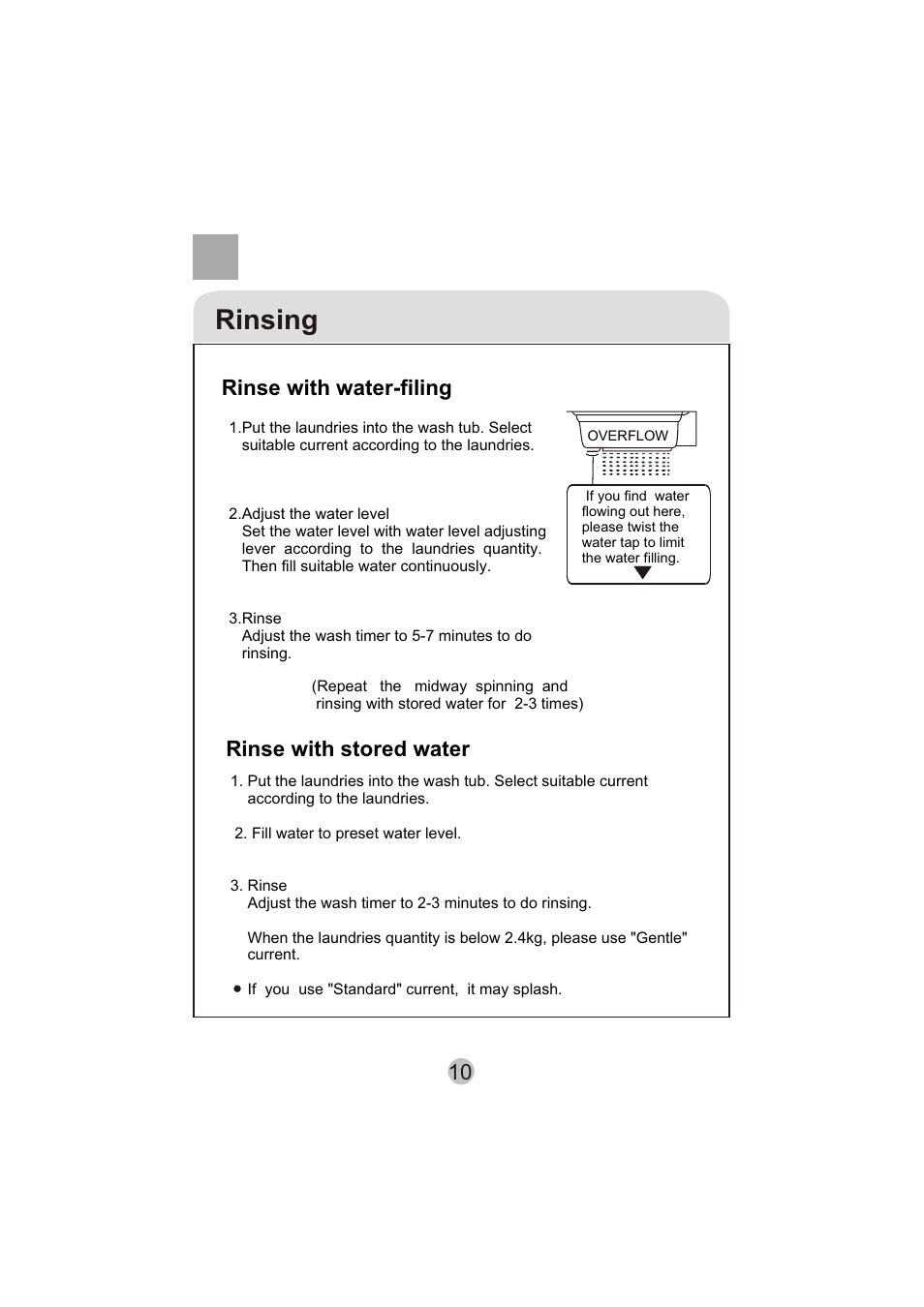 Rinsing, Rinse with stored water rinse with water-filing | haier HWM75-276S User Manual | Page 12 / 18