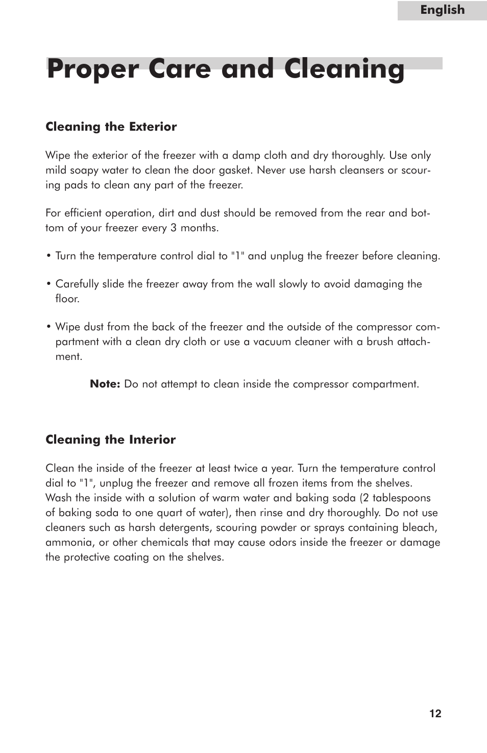 Proper care and cleaning | haier HUF138PA User Manual | Page 13 / 17
