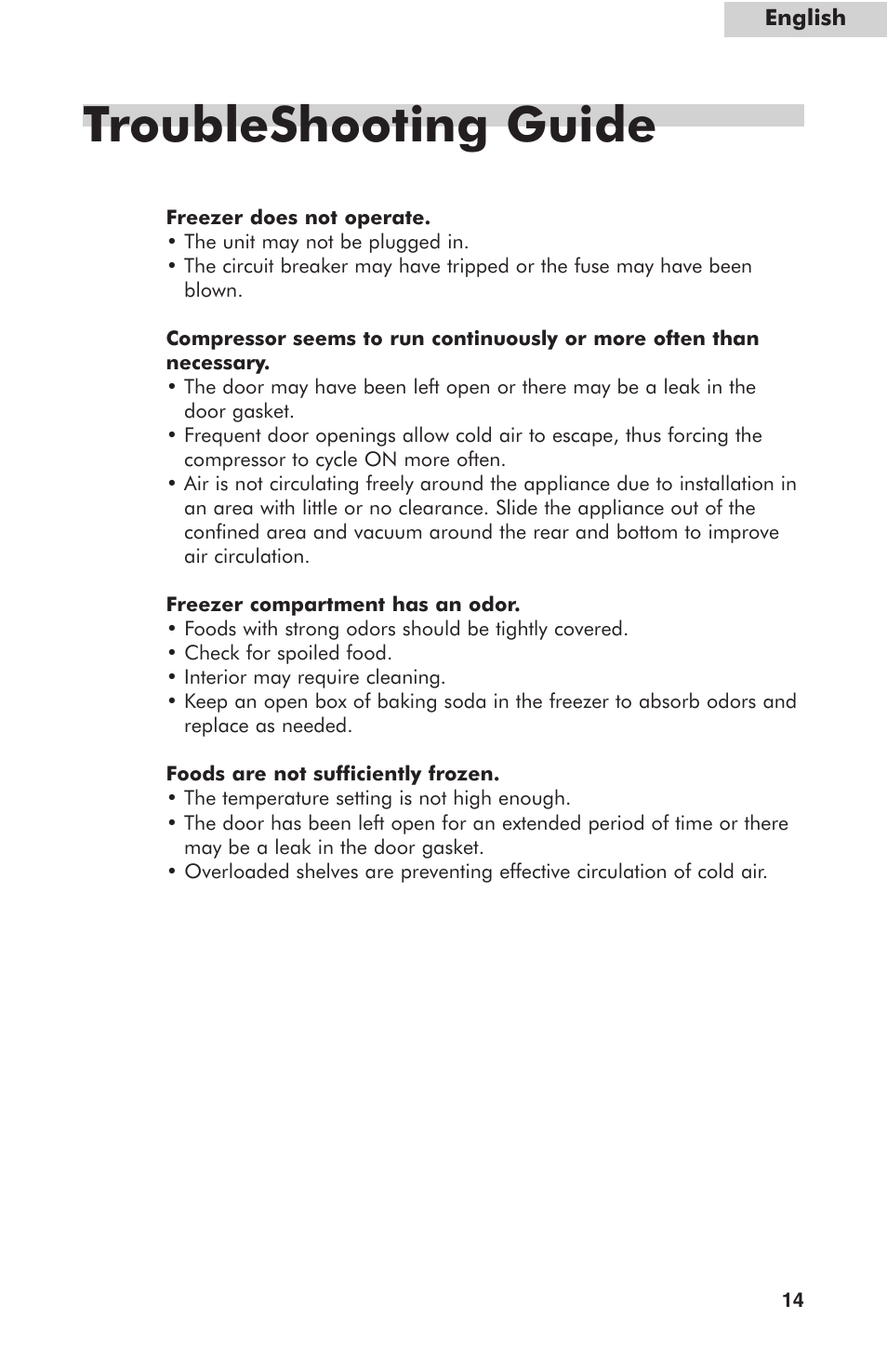 Troubleshooting guide | haier HUF138PA User Manual | Page 15 / 17
