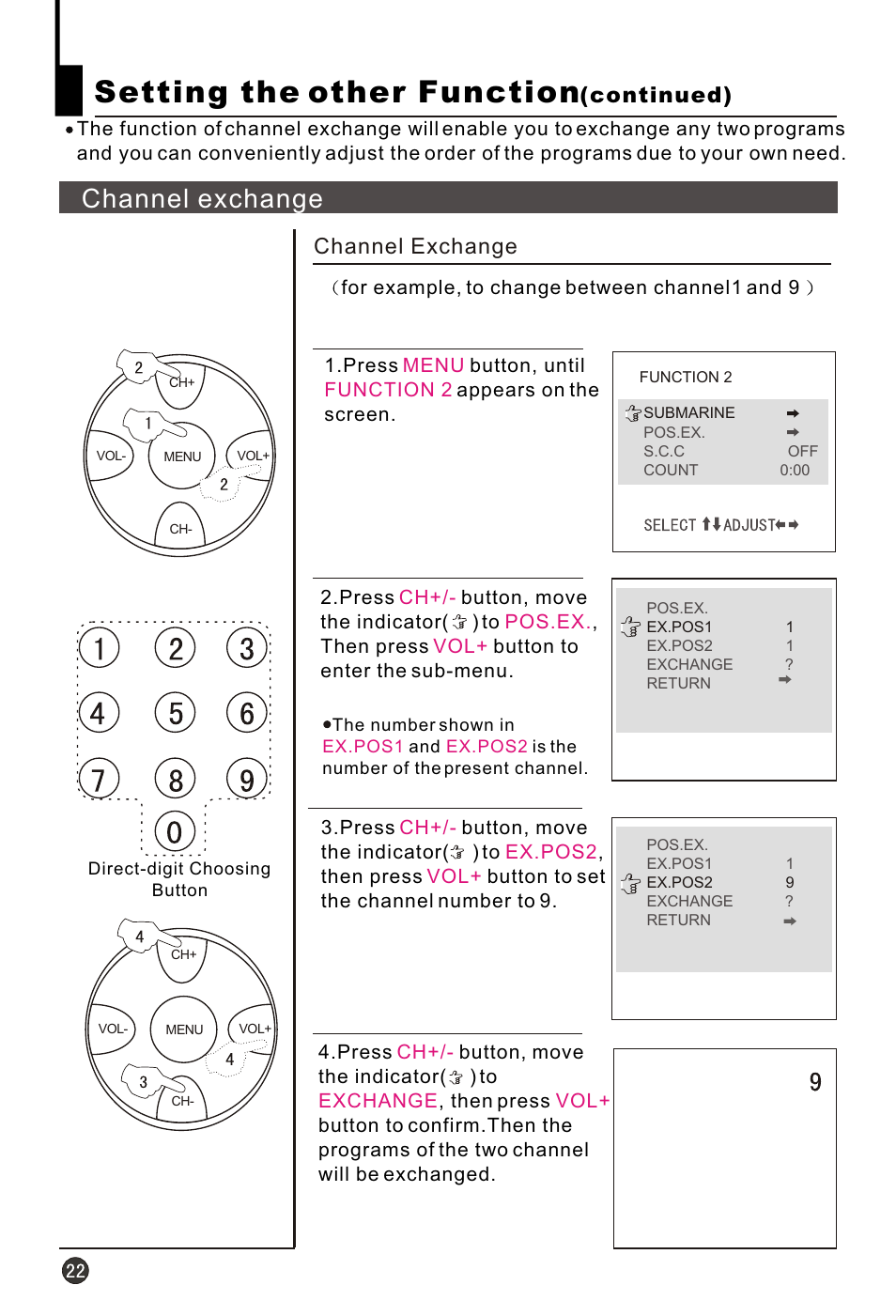Т³гж 24, Setting the other function, Channel exchange | Continued) | haier HT-3768 User Manual | Page 23 / 30