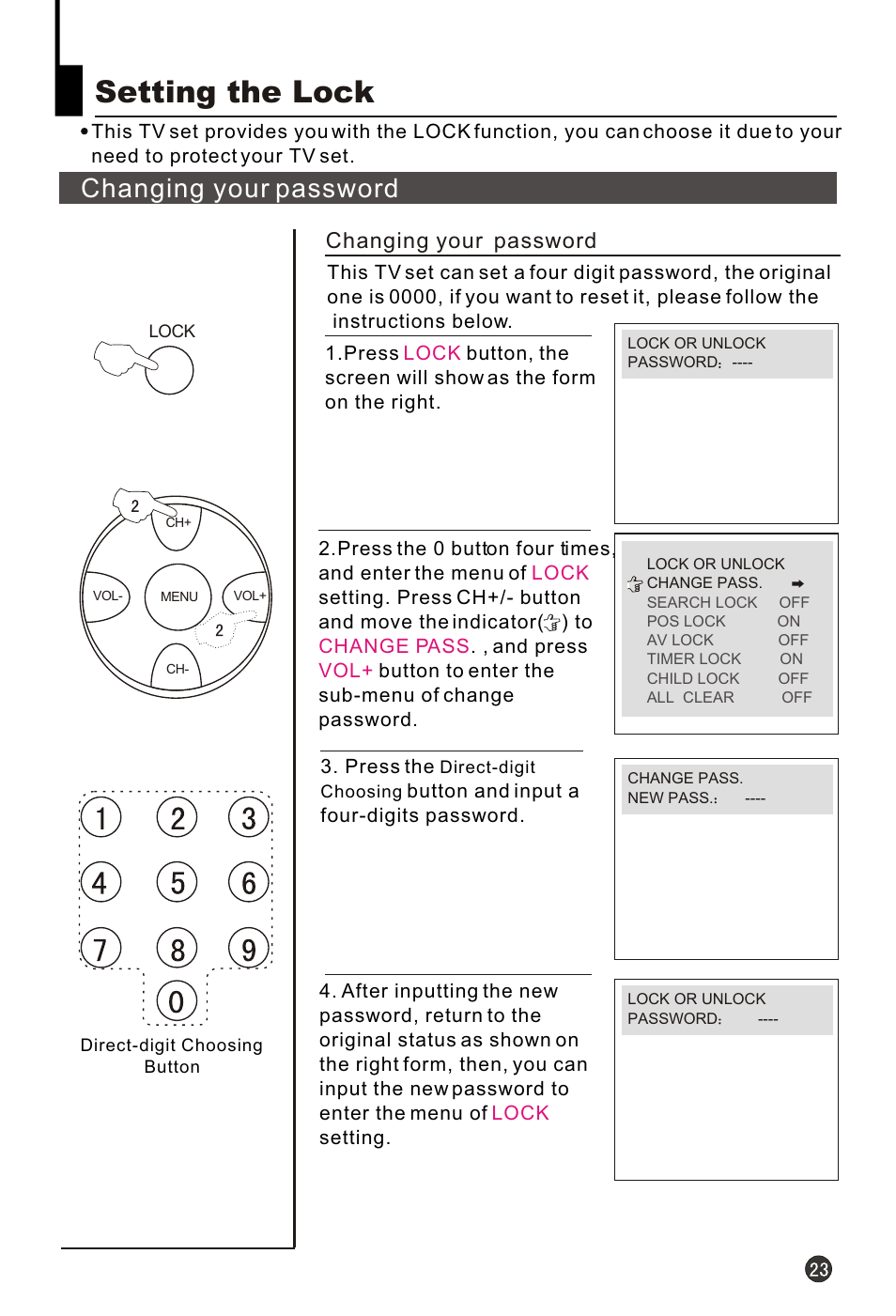 Т³гж 25, Setting the lock, Changing your password | haier HT-3768 User Manual | Page 24 / 30