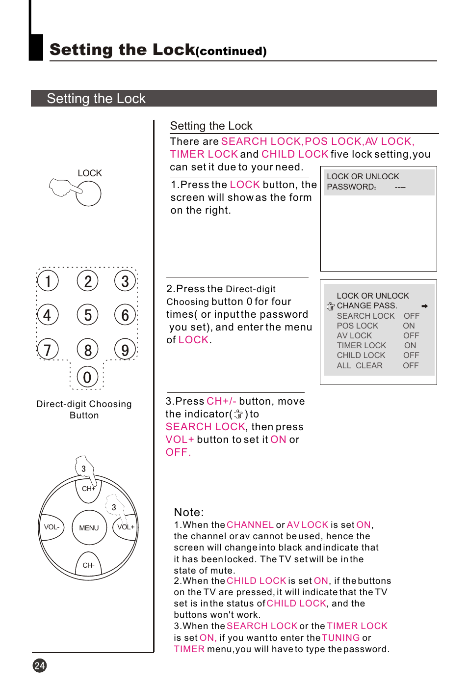 Т³гж 26, Setting the lock, Continued) | haier HT-3768 User Manual | Page 25 / 30