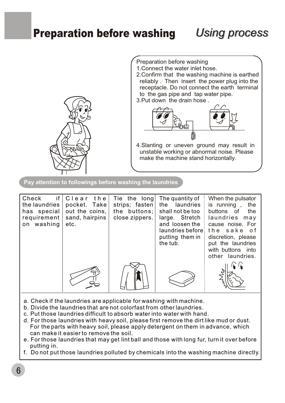 Using process, Using process preparation before washing | haier XPB56-23S User Manual | Page 8 / 19