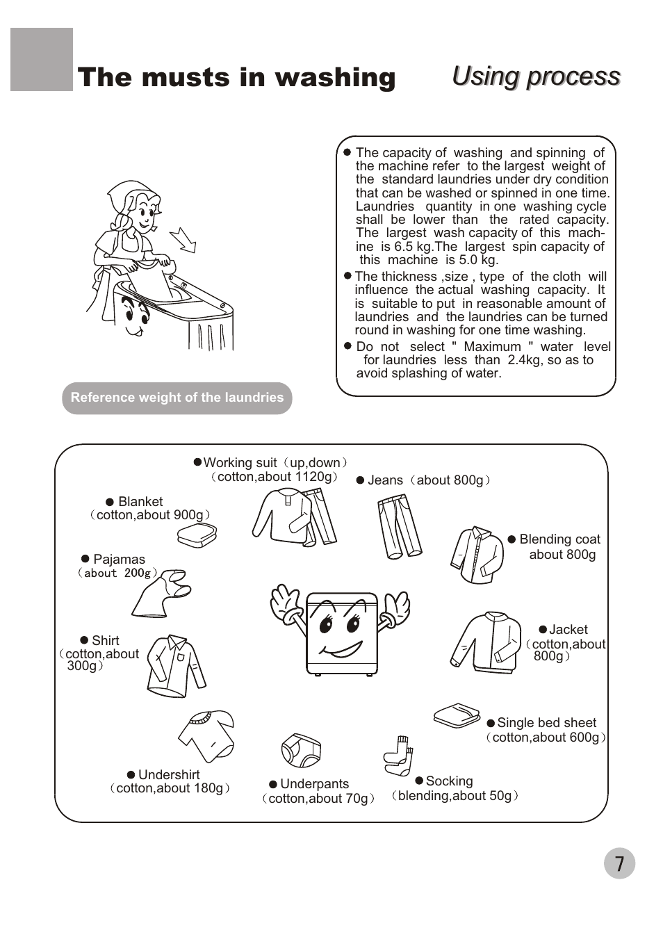 Using process, Using process the musts in washing | haier XPB56-23S User Manual | Page 9 / 19