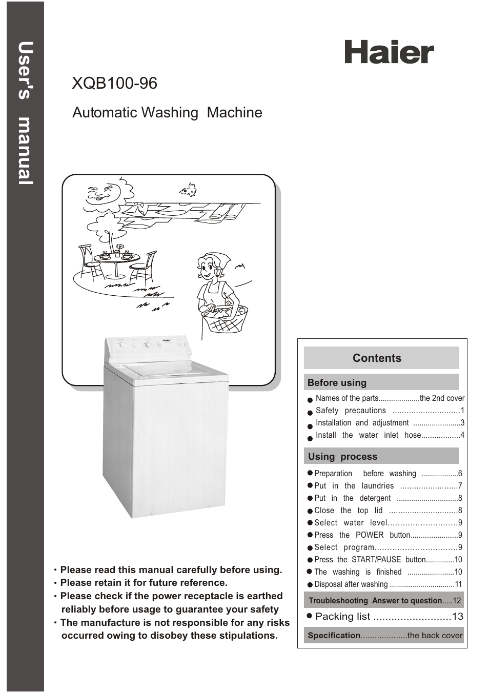 haier XQB100-96 User Manual | 16 pages