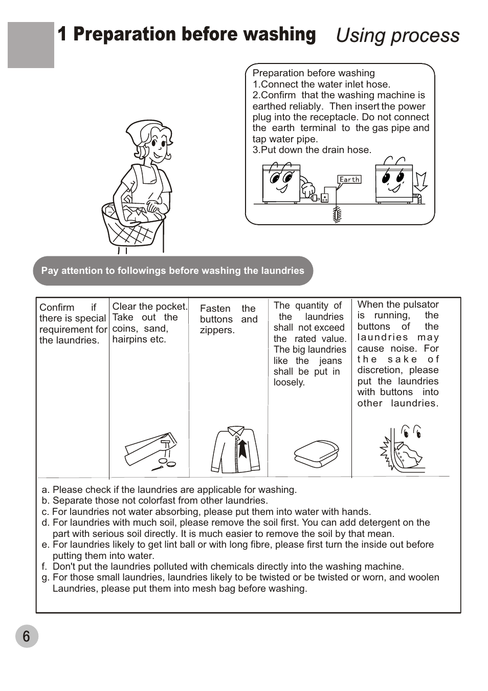 Using process, Using process 1 preparation before washing | haier XQB100-96 User Manual | Page 8 / 16