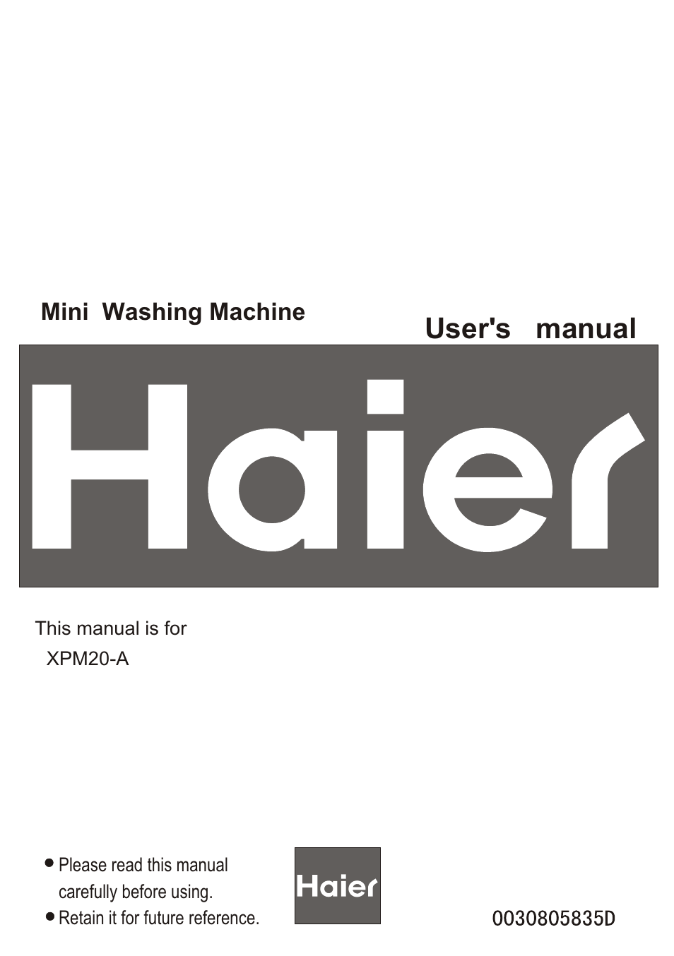 haier XPM20-A User Manual | 12 pages