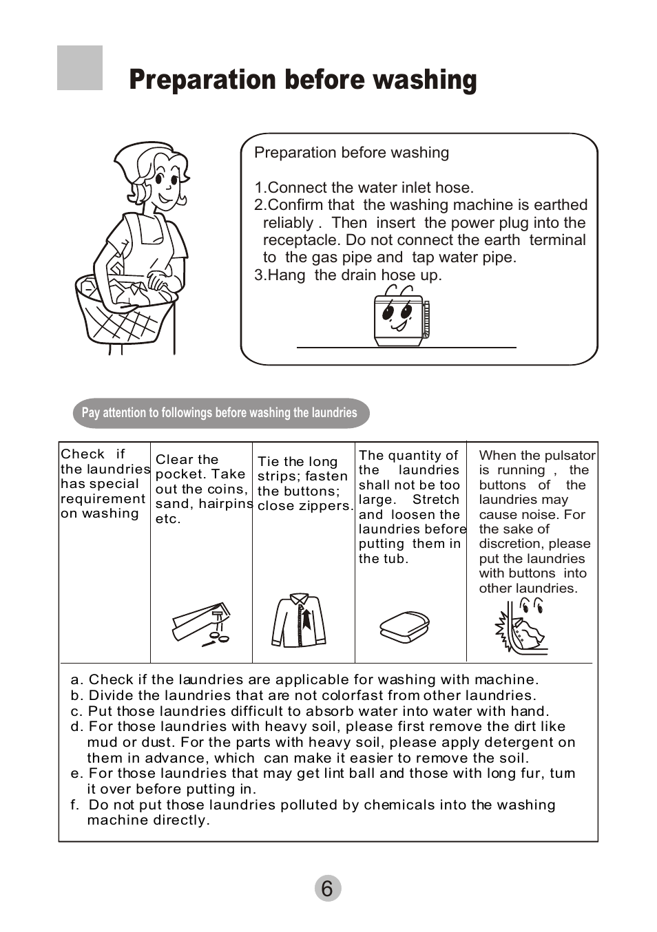 Т³гж 8, П ´ з ° ч, Preparation before washing | haier XPM20-A User Manual | Page 8 / 12