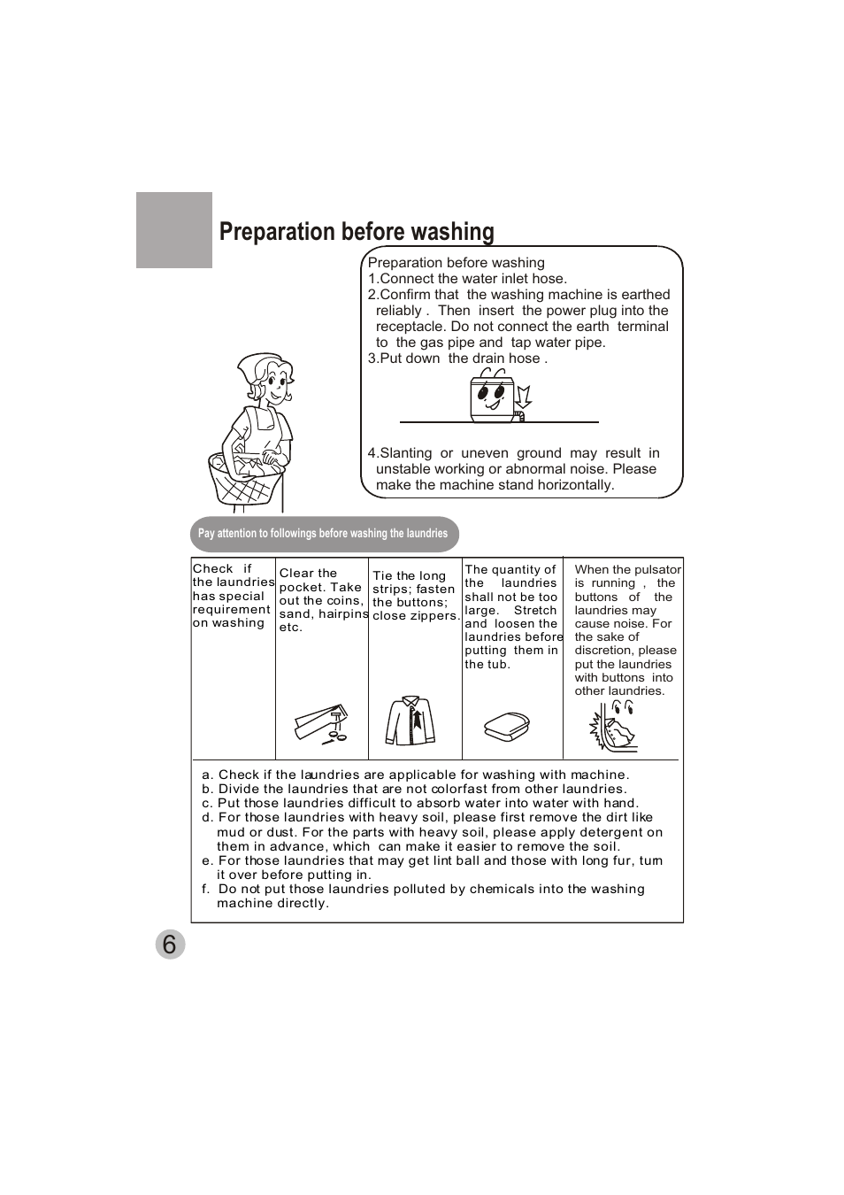 Preparation before washing | haier HWM150-0523S User Manual | Page 8 / 18