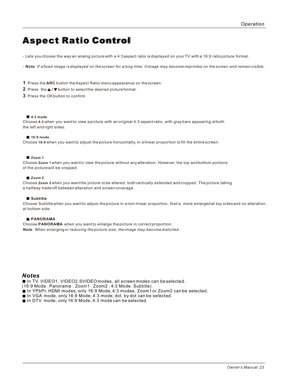 Aspect ratio control | haier HL26B User Manual | Page 23 / 45