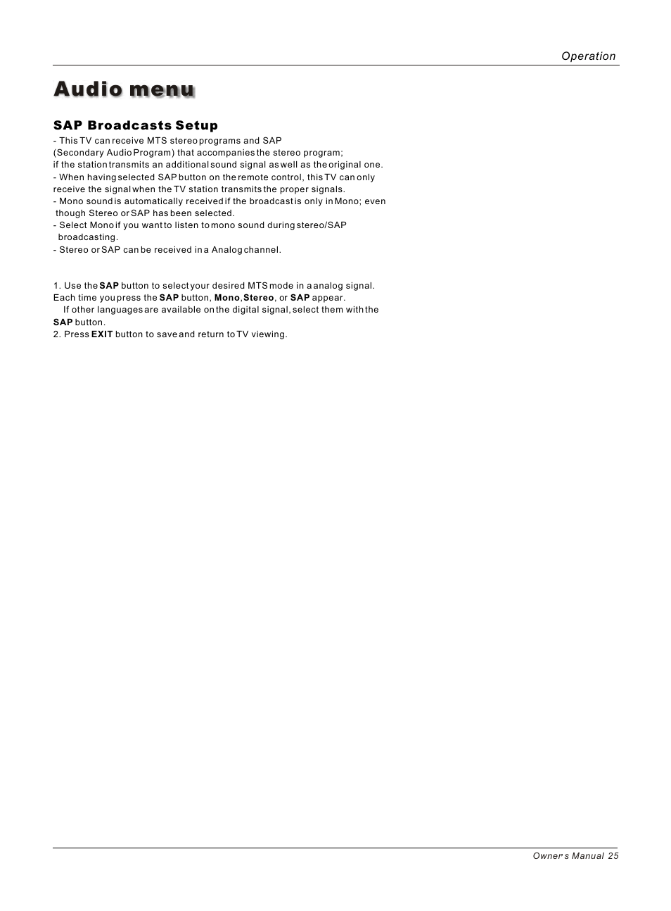 Audio menu | haier HL26B User Manual | Page 25 / 45