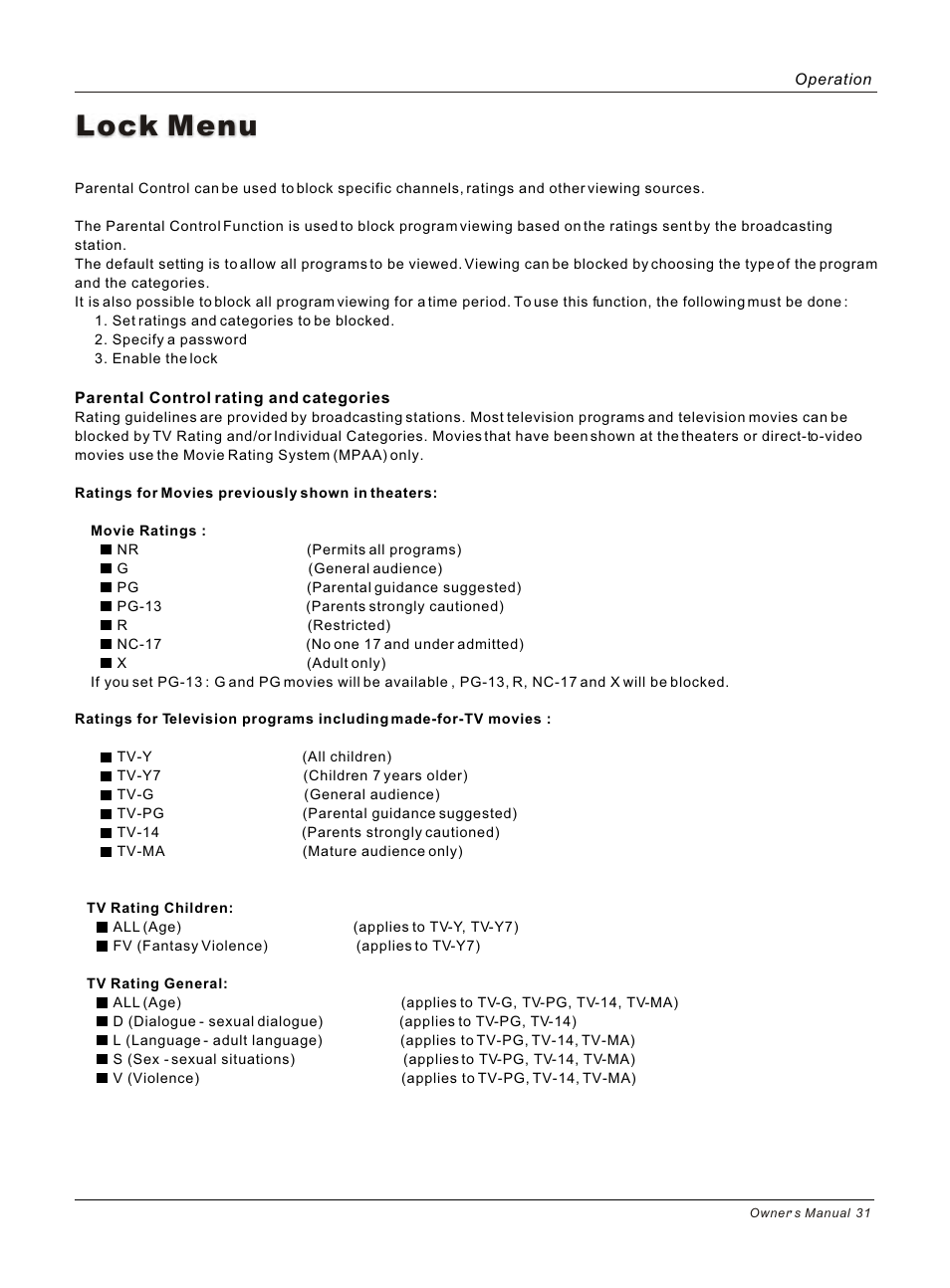 Lock menu | haier HL26B User Manual | Page 31 / 45