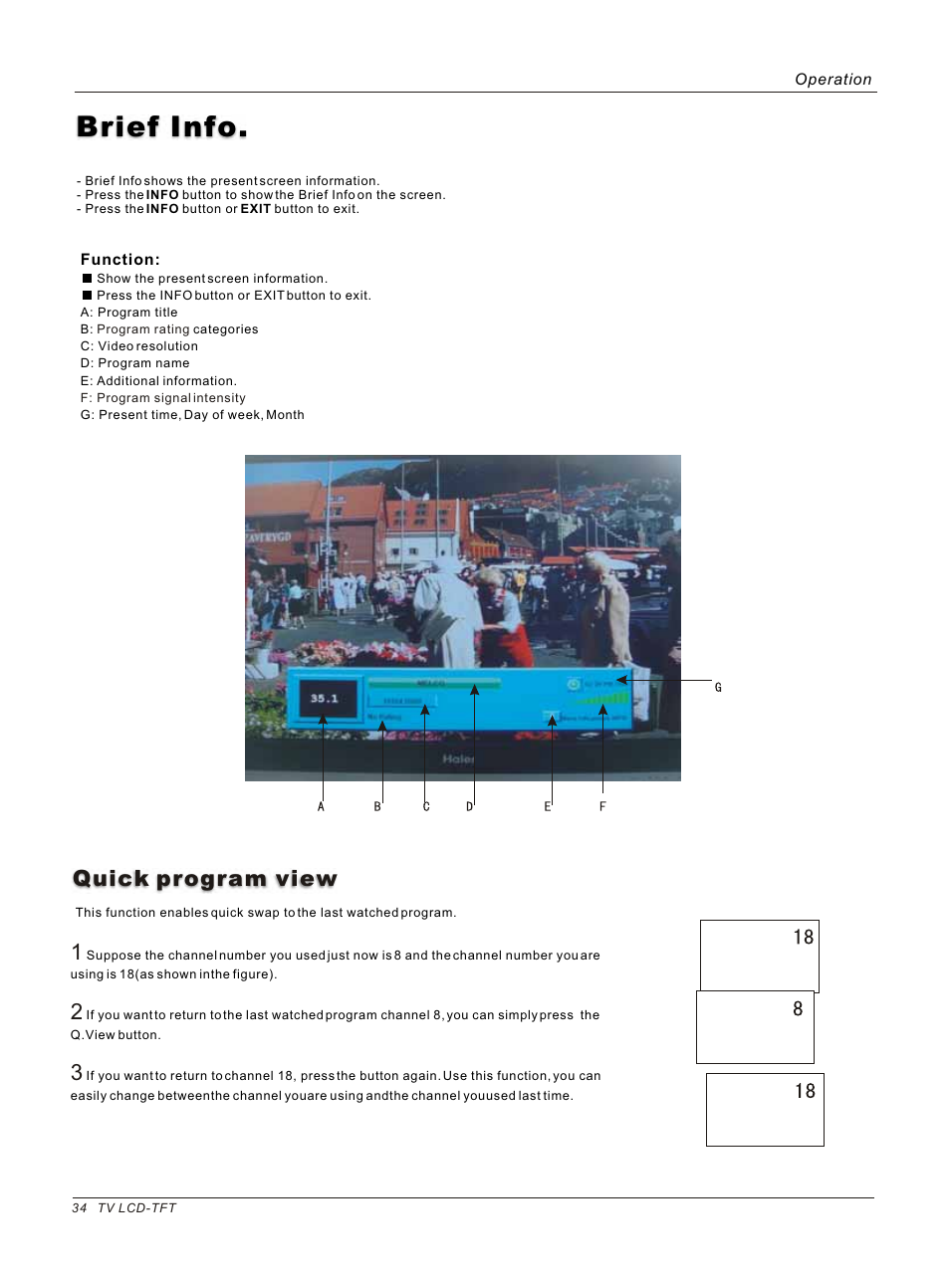 Brief info, Quick program view 1 | haier HL26B User Manual | Page 34 / 45