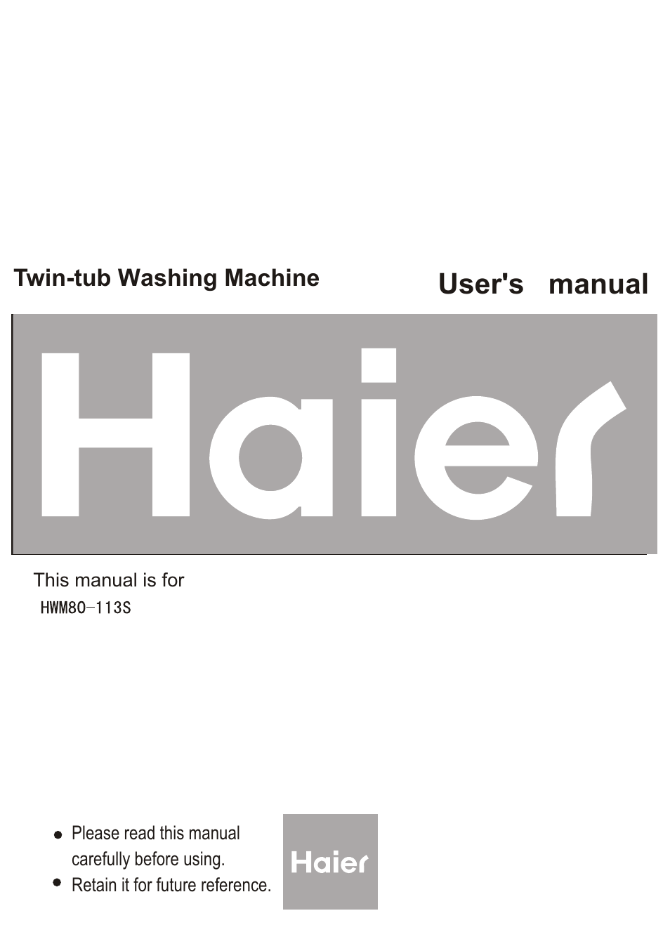 haier Twin-tub Washing User Manual | 19 pages