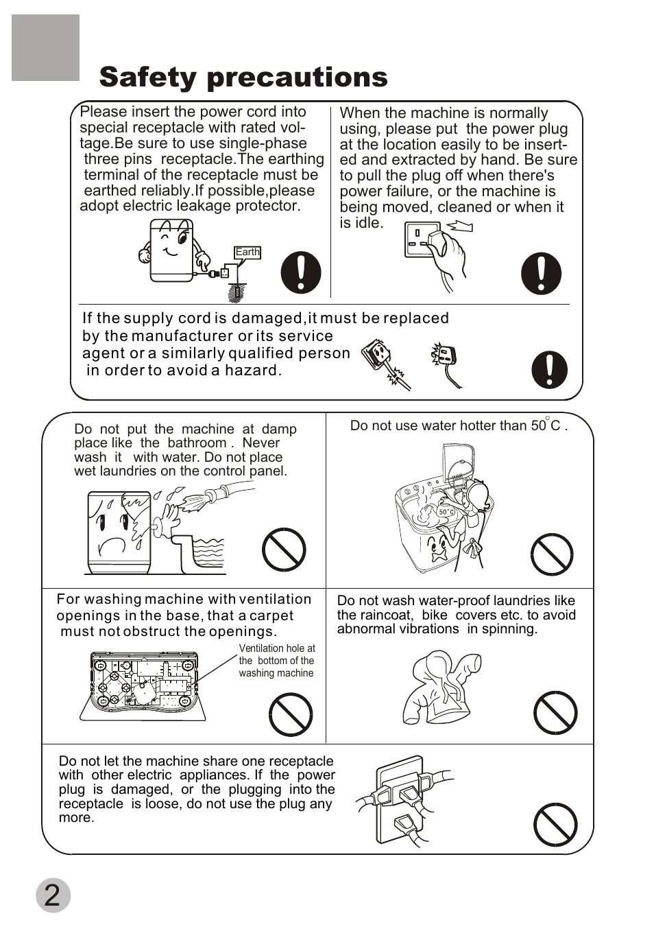 Safety precautions | haier Twin-tub Washing User Manual | Page 4 / 19