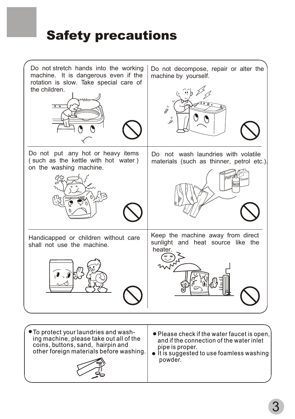 Safety precautions | haier Twin-tub Washing User Manual | Page 5 / 19