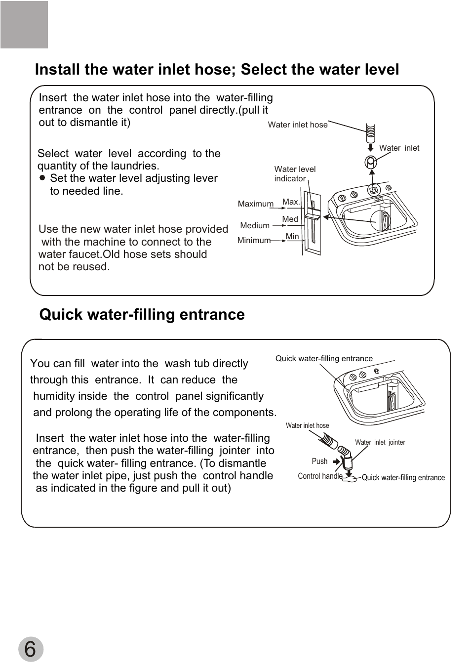 Quick water-filling entrance | haier Twin-tub Washing User Manual | Page 8 / 19