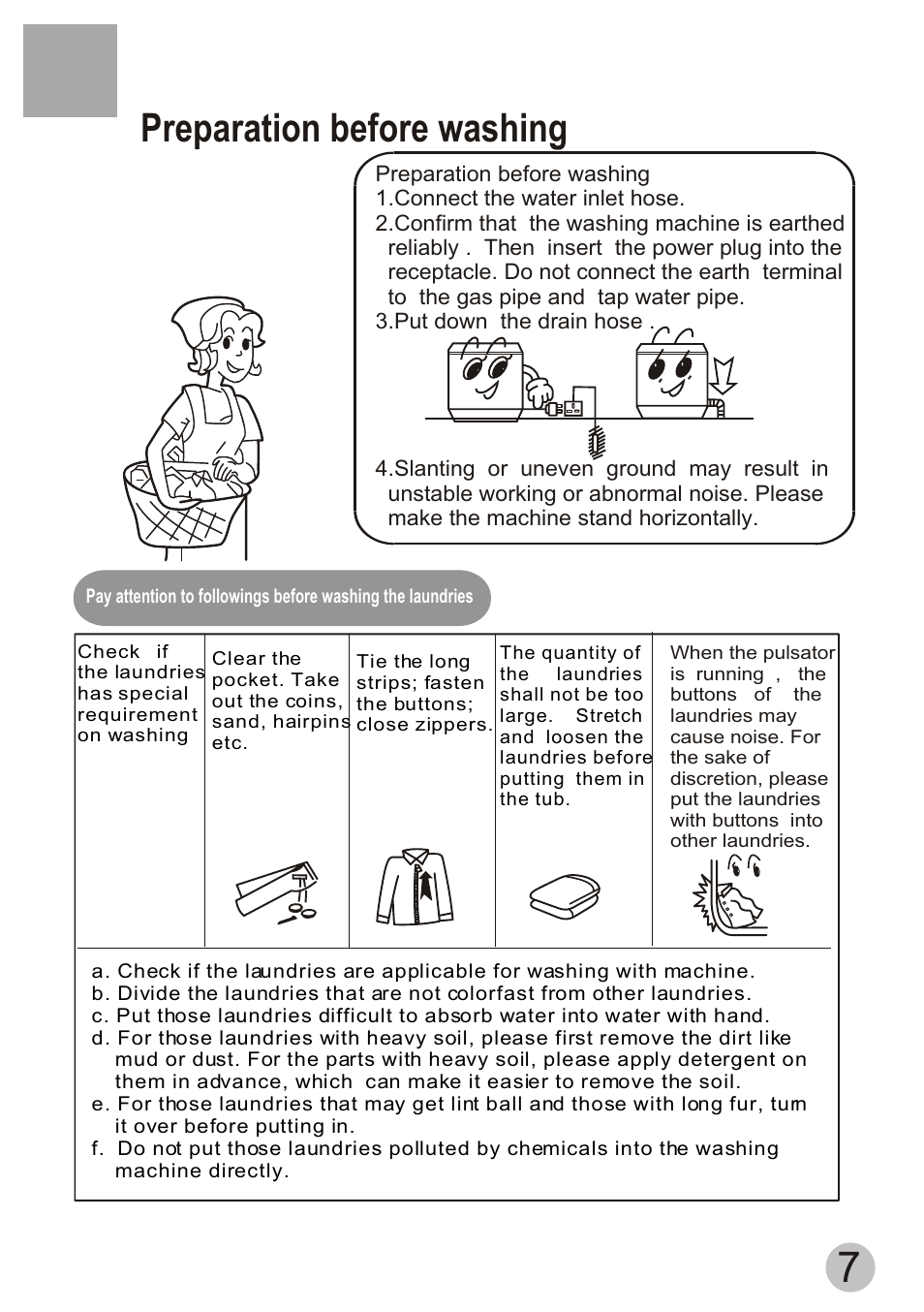 Preparation before washing | haier Twin-tub Washing User Manual | Page 9 / 19