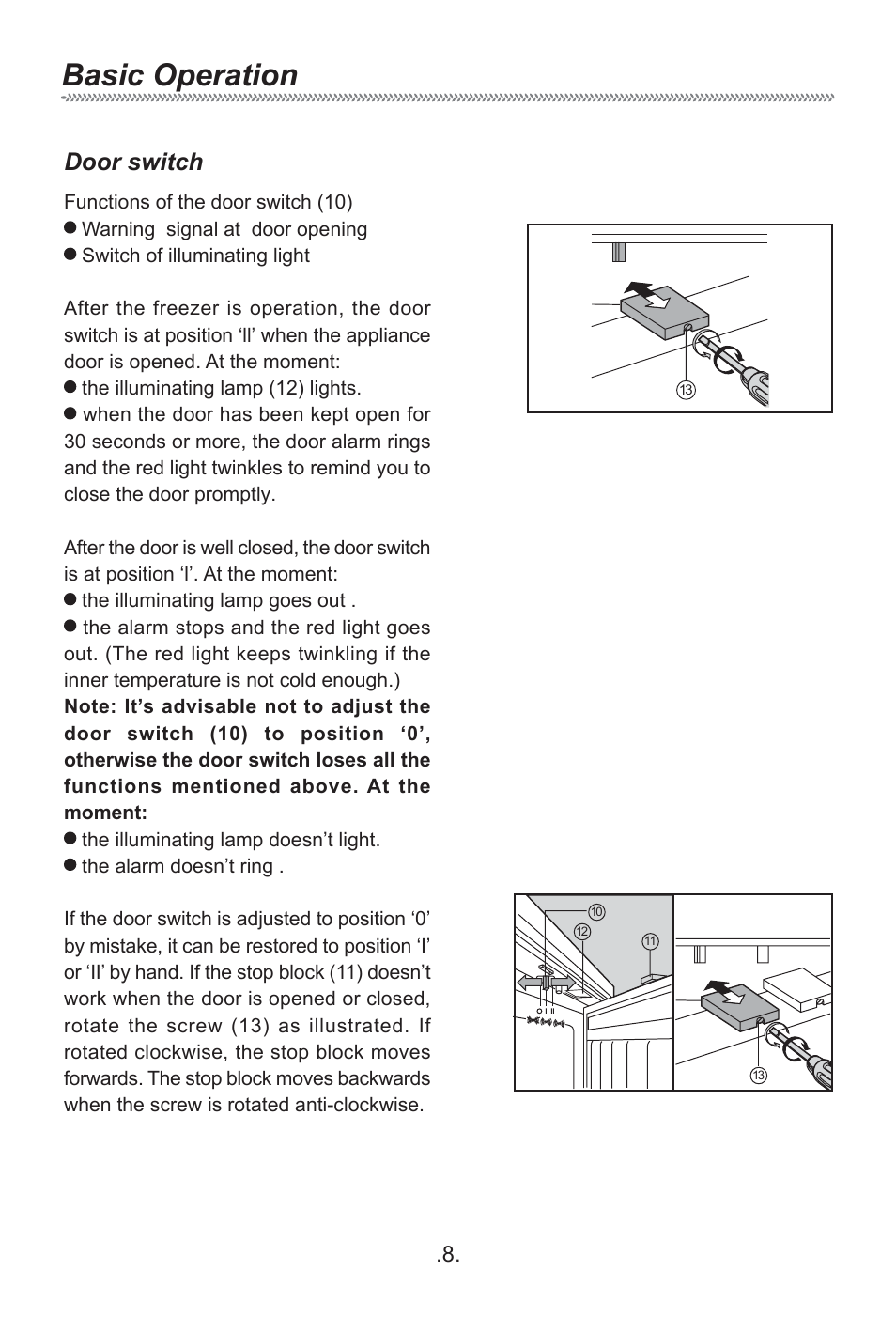 Basic operation, Door switch | haier HF-240T User Manual | Page 10 / 19