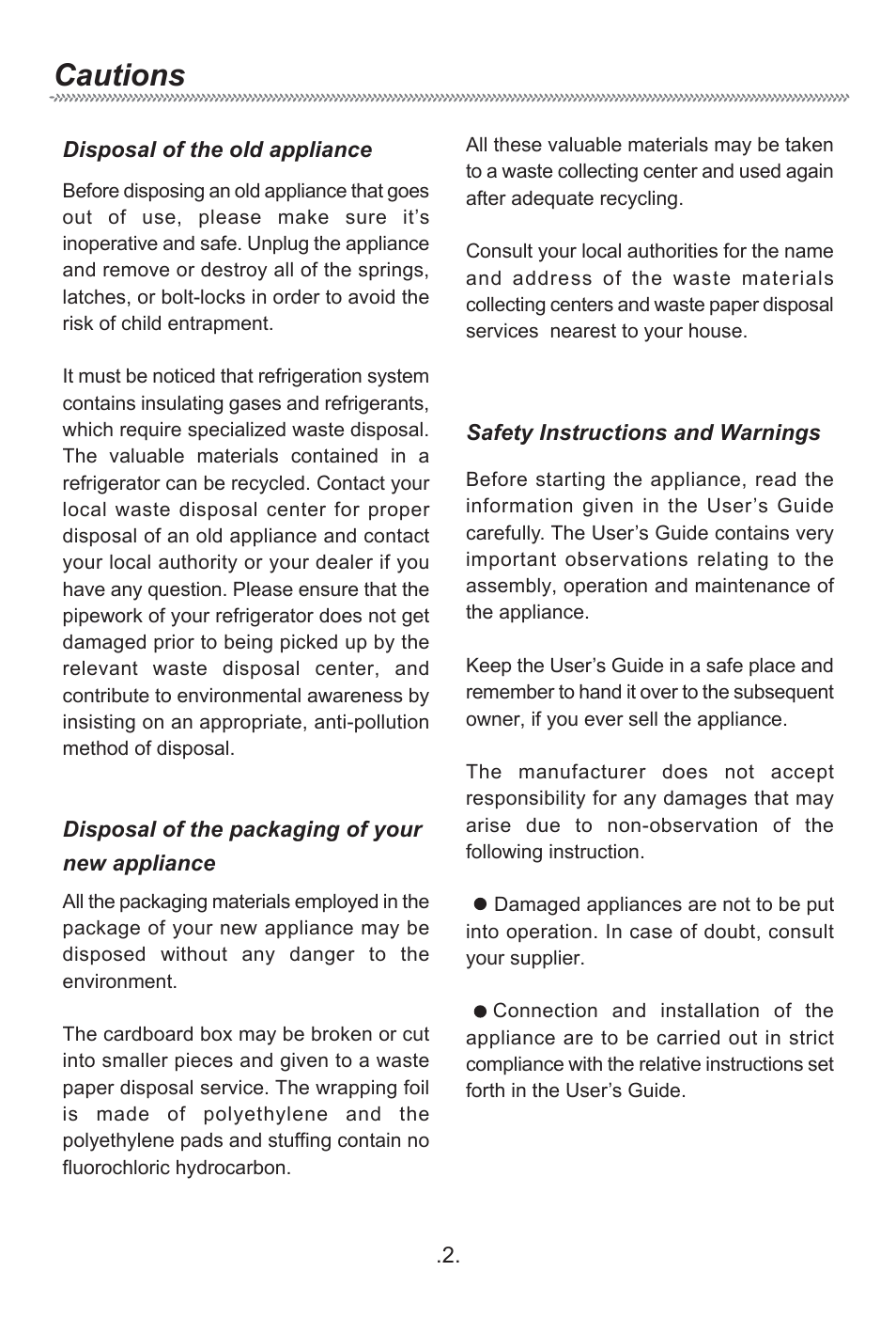 Cautions | haier HF-240T User Manual | Page 4 / 19