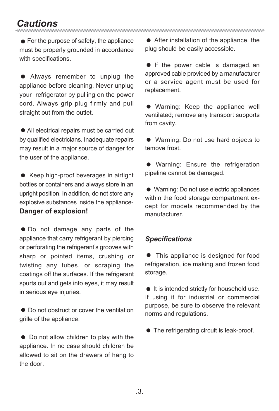 Cautions | haier HF-240T User Manual | Page 5 / 19