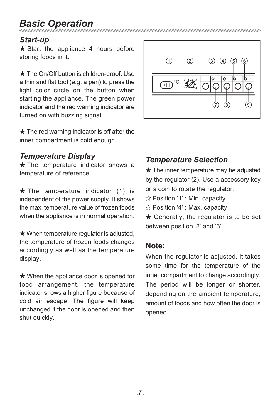 Basic operation, Start-up, Temperature display | Temperature selection | haier HF-240T User Manual | Page 9 / 19