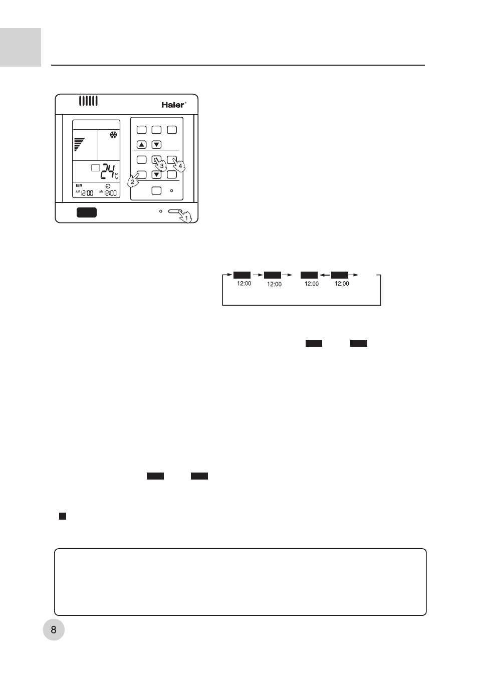 Operation instruction, Timer on/off function, Set of timer mode | Turn on the unit, Press the time adjusting button, At this time, the, Will not flash | haier AD422BMBAA User Manual | Page 10 / 31