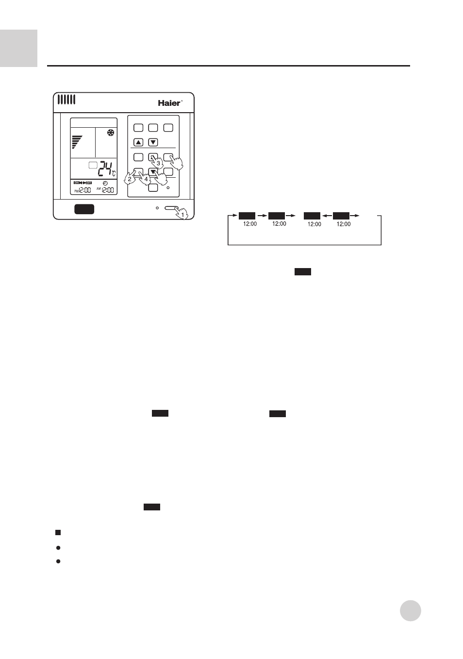 Operation instruction, Timer on-off function, At this time, the" "will not flash | Set time, Cancel timer, Set the timer off time, Confirm the time of timer off, Set of timer mode, Turn on the unit, Press the time adjusting button | haier AD422BMBAA User Manual | Page 11 / 31