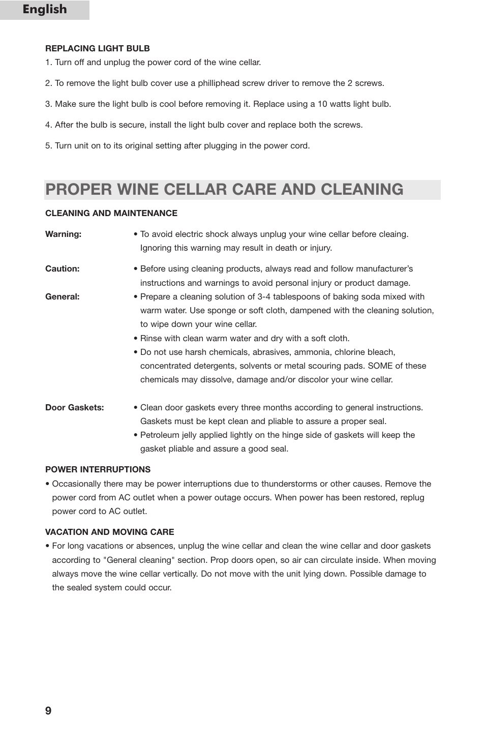 Proper wine cellar care and cleaning, English | haier HVC24B User Manual | Page 10 / 36