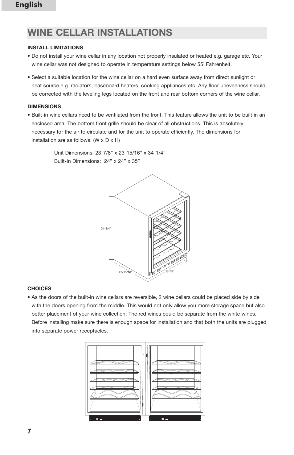 Wine cellar installations, English | haier HVC24B User Manual | Page 8 / 36