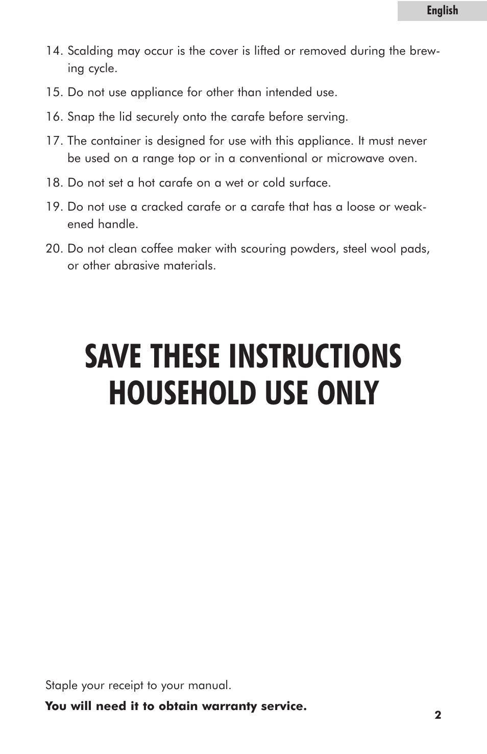 Save these instructions household use only | haier HDC10SS User Manual | Page 3 / 12