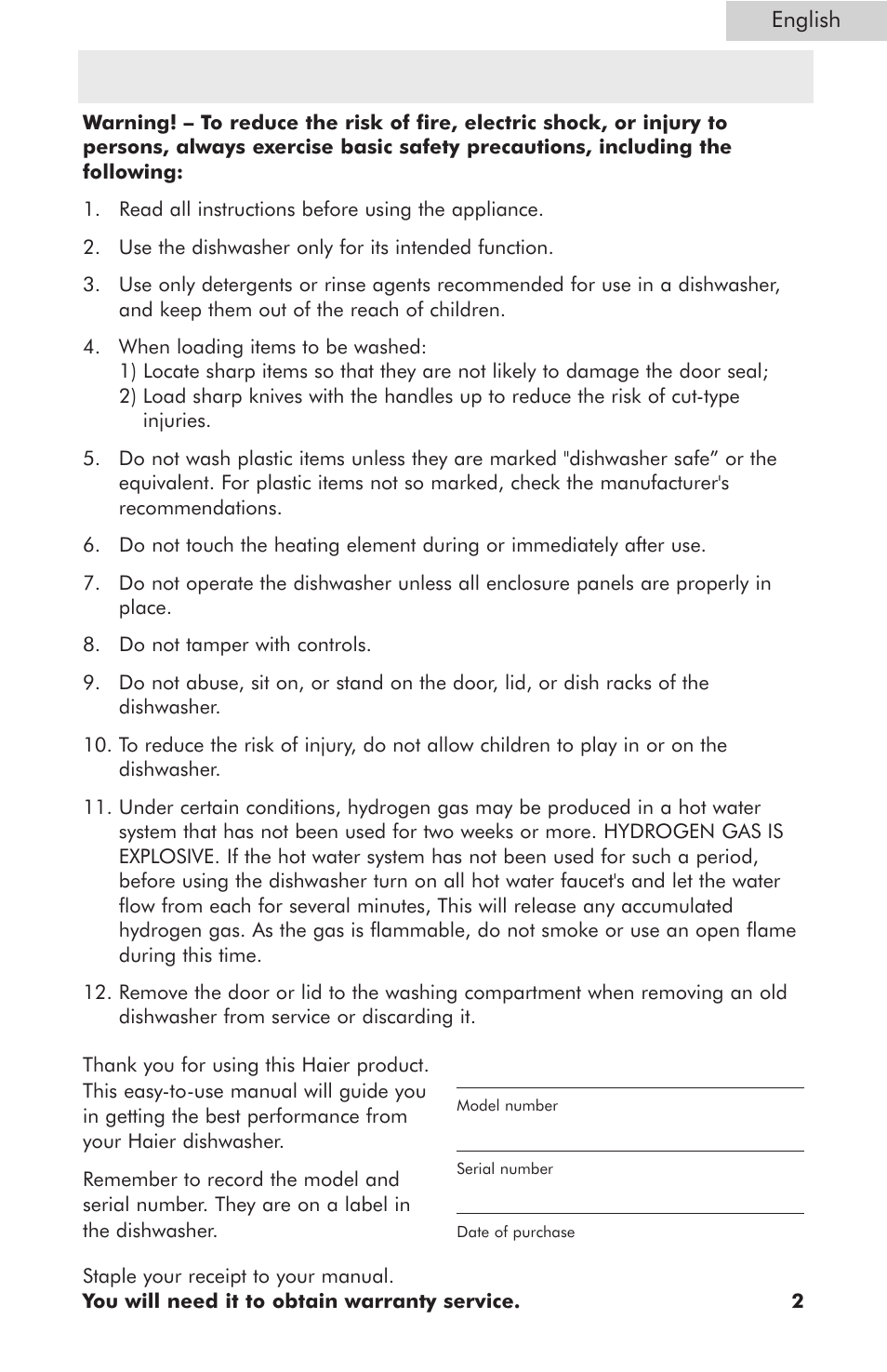 Safety precautions | haier ESD401 User Manual | Page 3 / 34