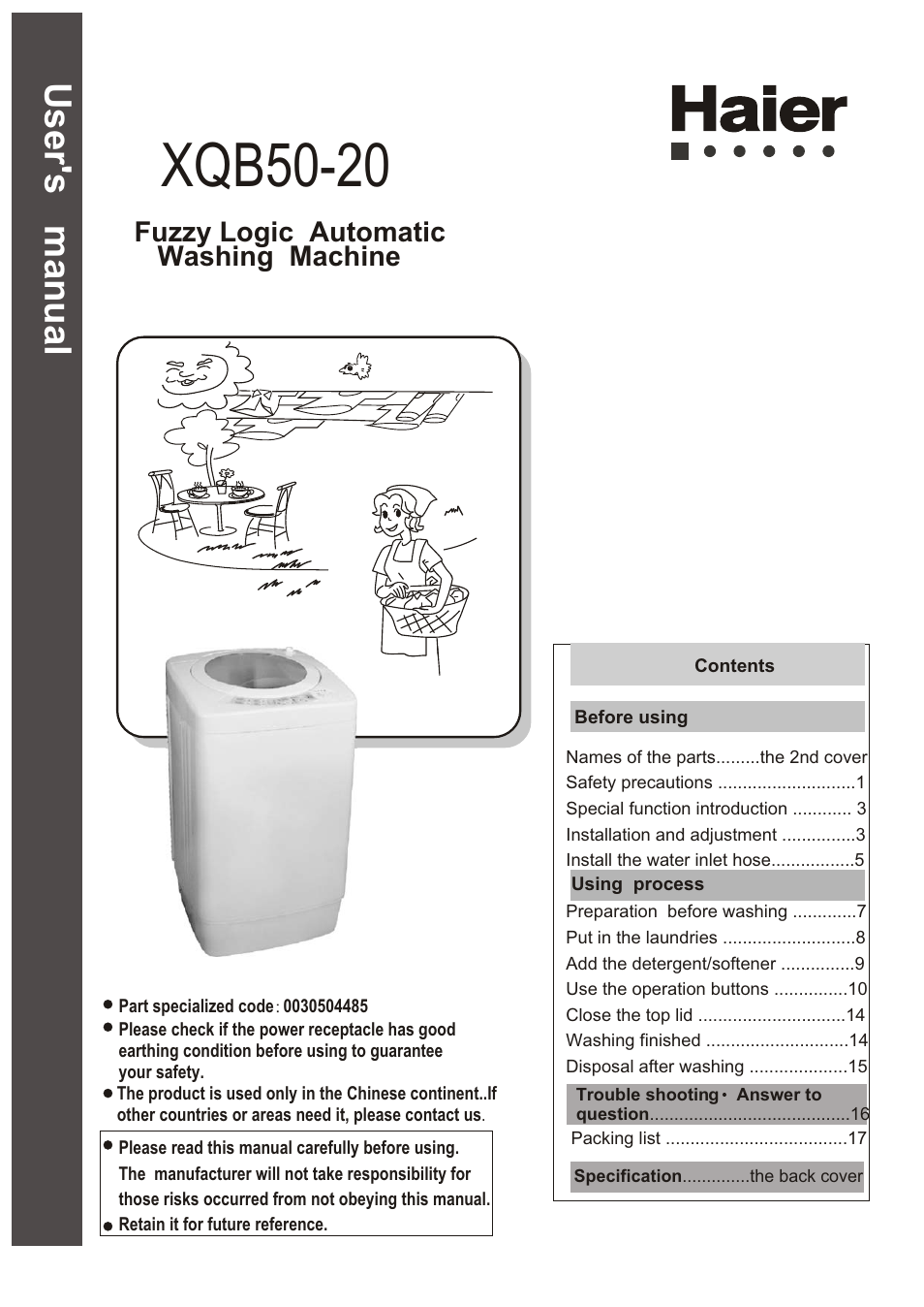 haier XQB50-20 User Manual | 20 pages